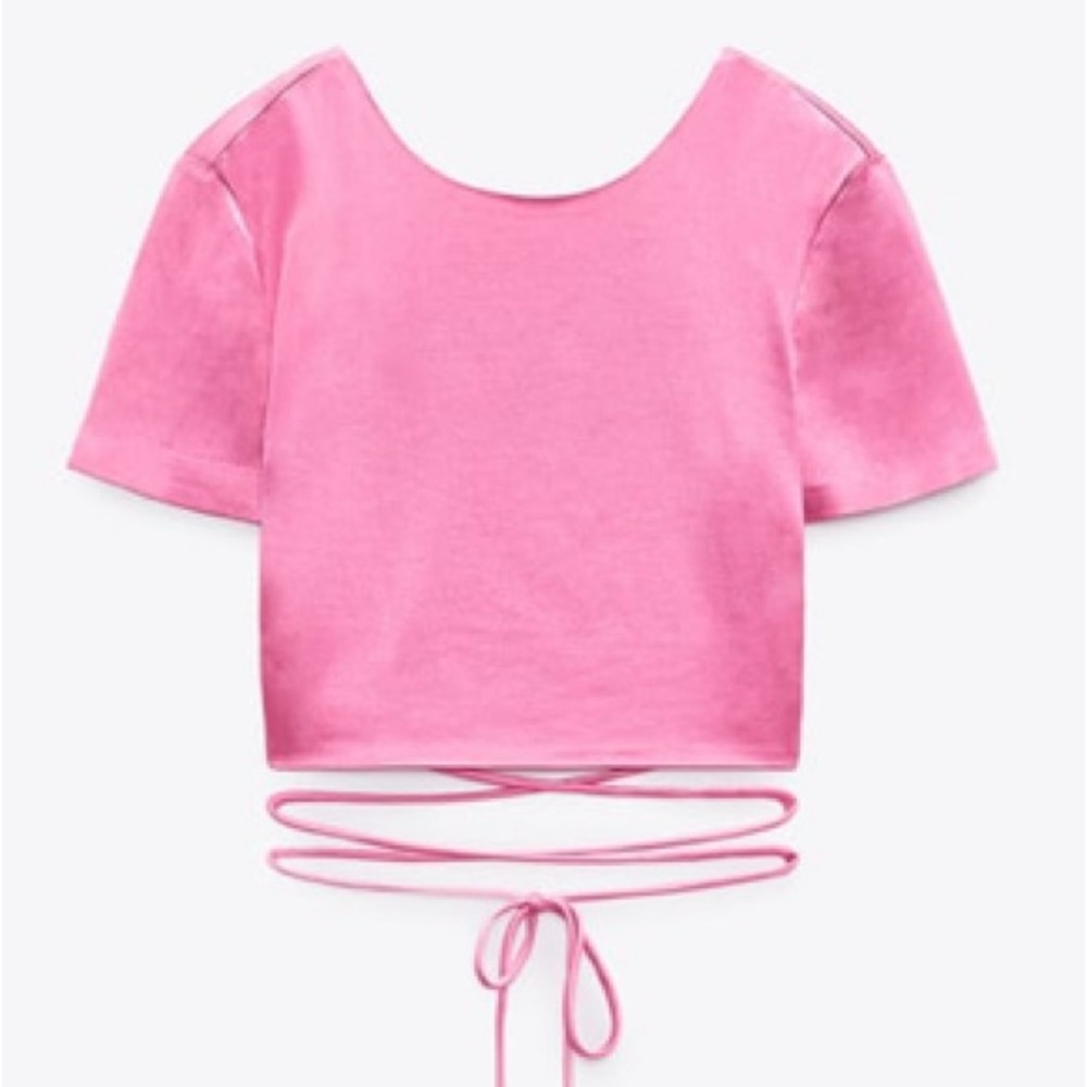 Zara Pink Cropped Tie Back Shirt